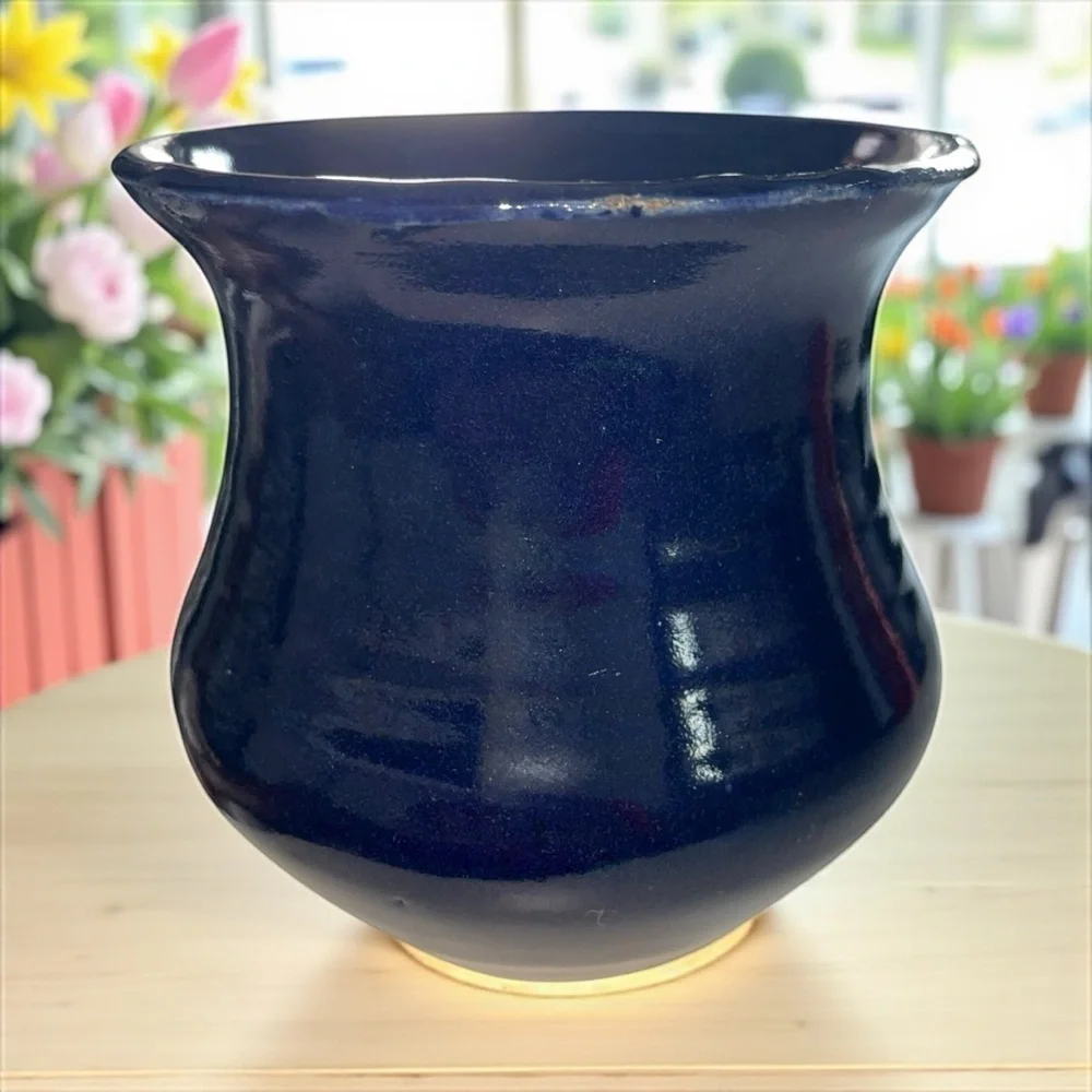 Handmade Cobalt Blue Ceramic Gloss Vase Signed Studio Pottery 5